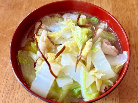 鶏皮と白菜の塩昆布スープ